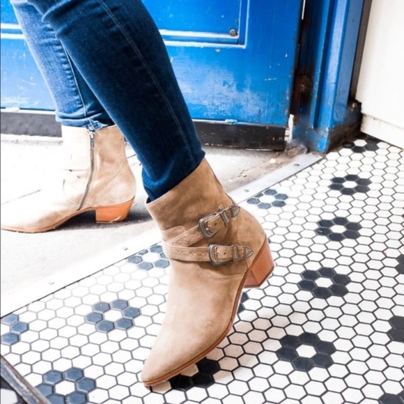 Western Boot Frye Ellen Buckle Short Boot Chocolate Brown Suede